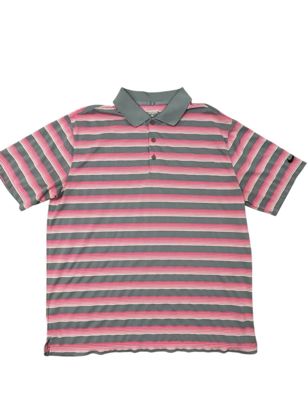 Nike Golf Tour Performance Men's Gray & Pink Striped Dri Fit Polo Large Poly